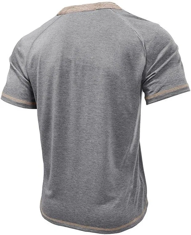 Мужская хлопковая футболка-поло с карманом Henley, Gray — фото 3