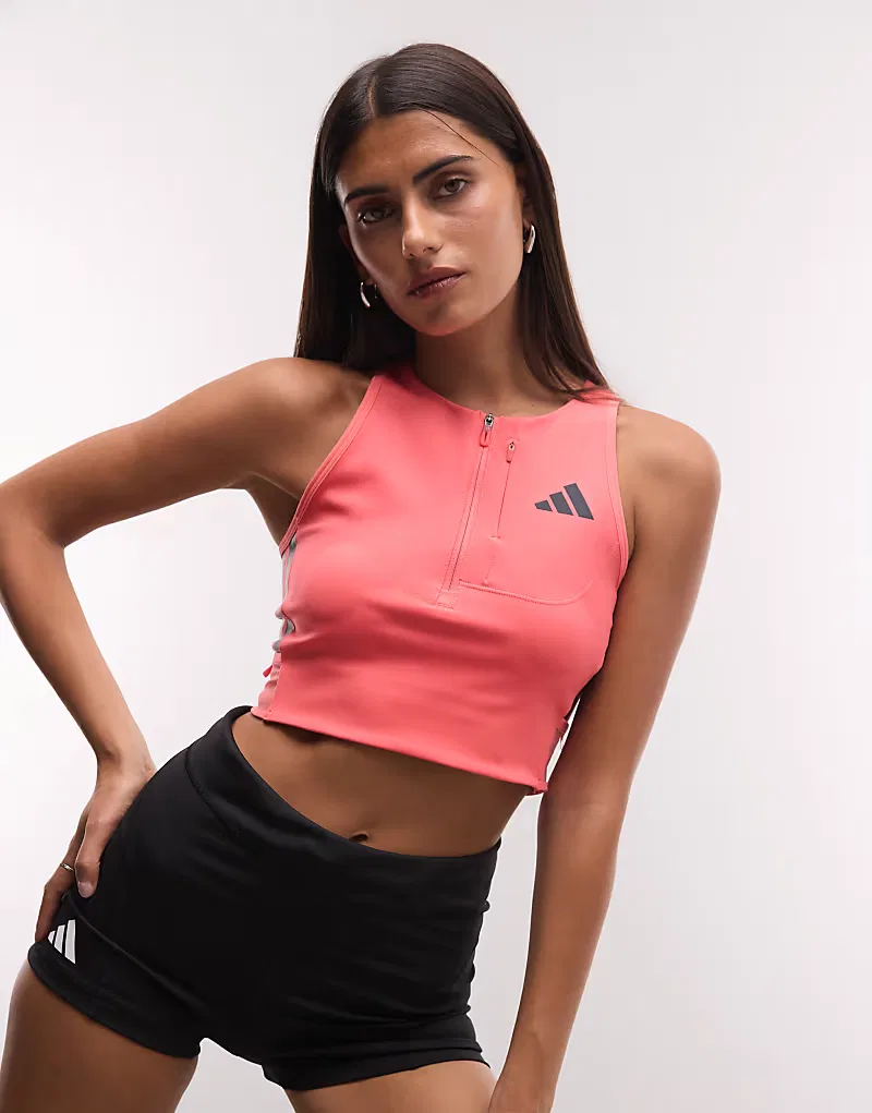 Укороченный топ Adidas Running Adizero на молнии, кораллово-розовый