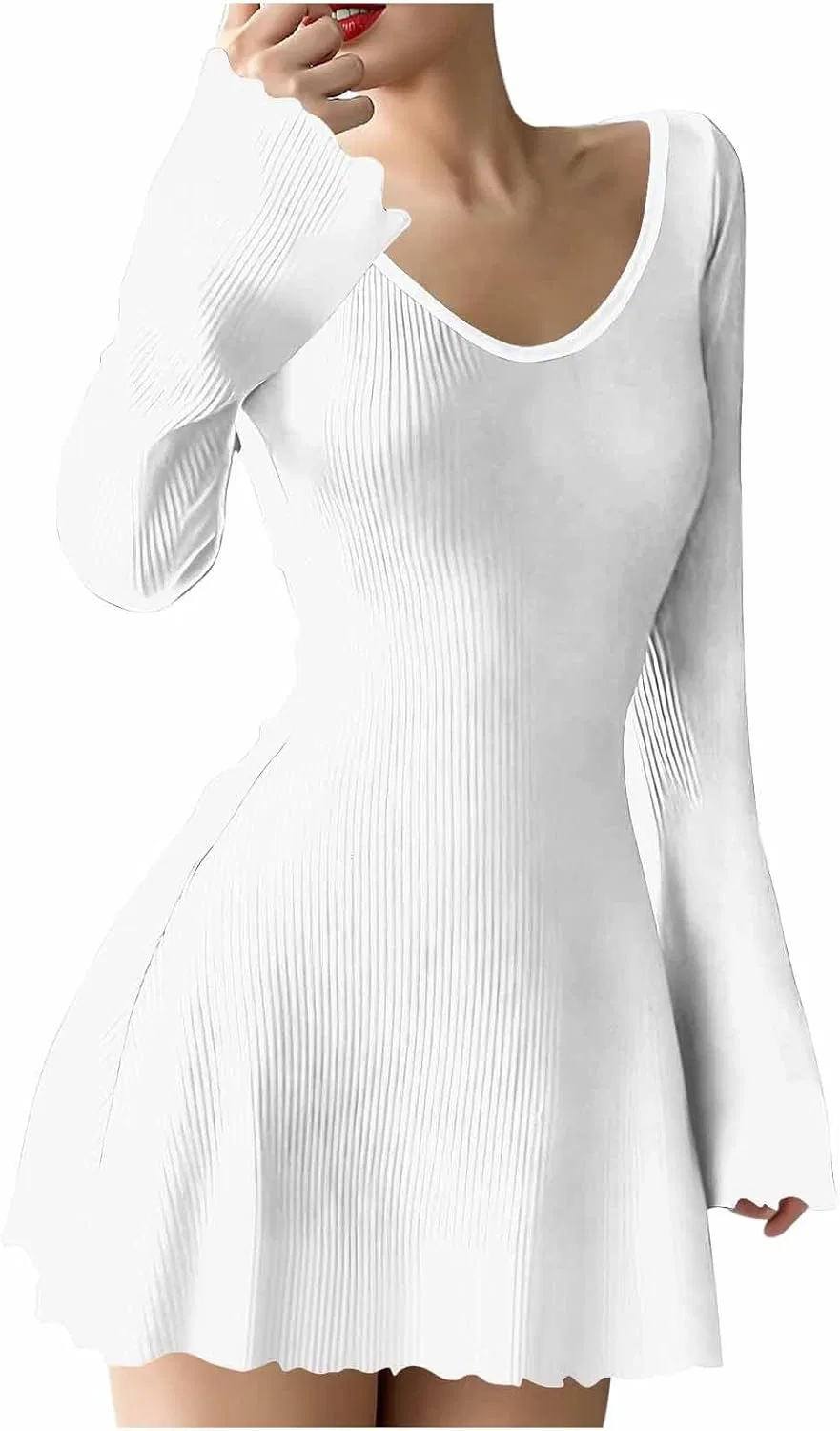 Женское мини-платье с длинным рукавом для клуба, White