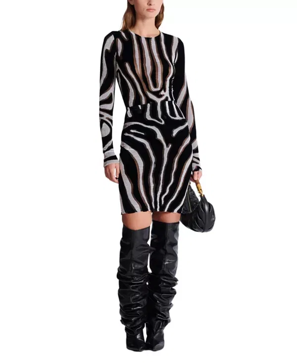 Женский топ велюровый с принтом Zebra-Print Velvet Bodycon Top Balmain, черный — фото 2