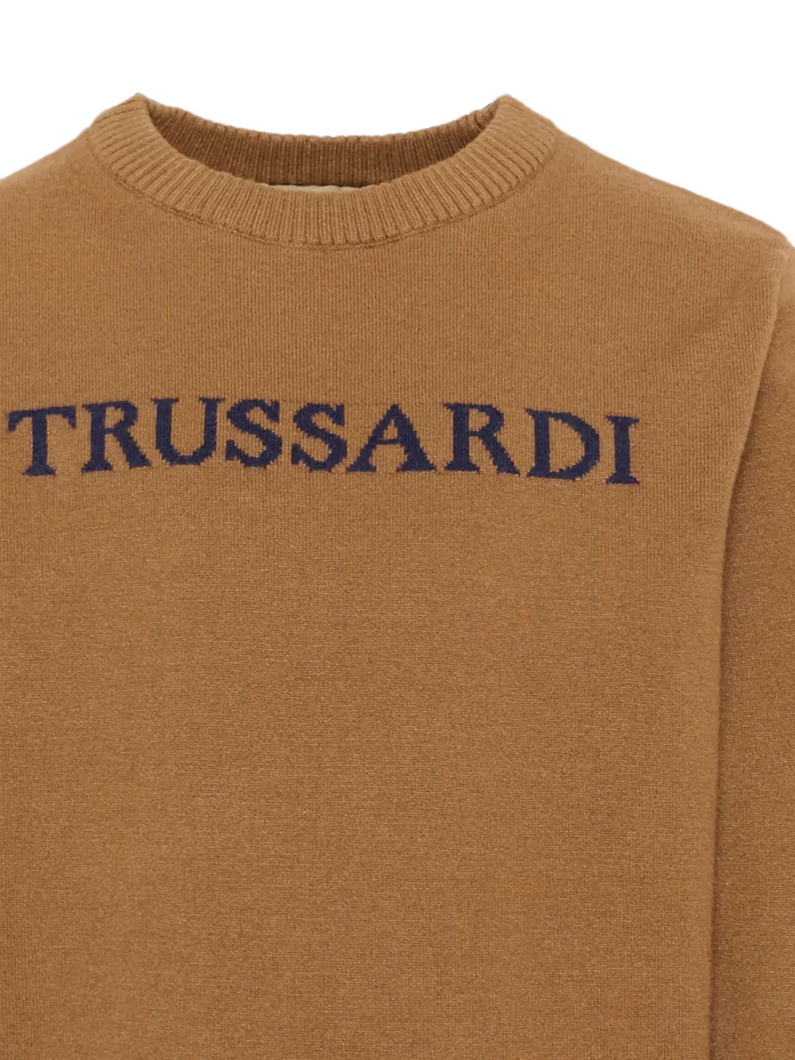 Свитер вязки интарсия с логотипом Trussardi Junior, коричневый — фото 3