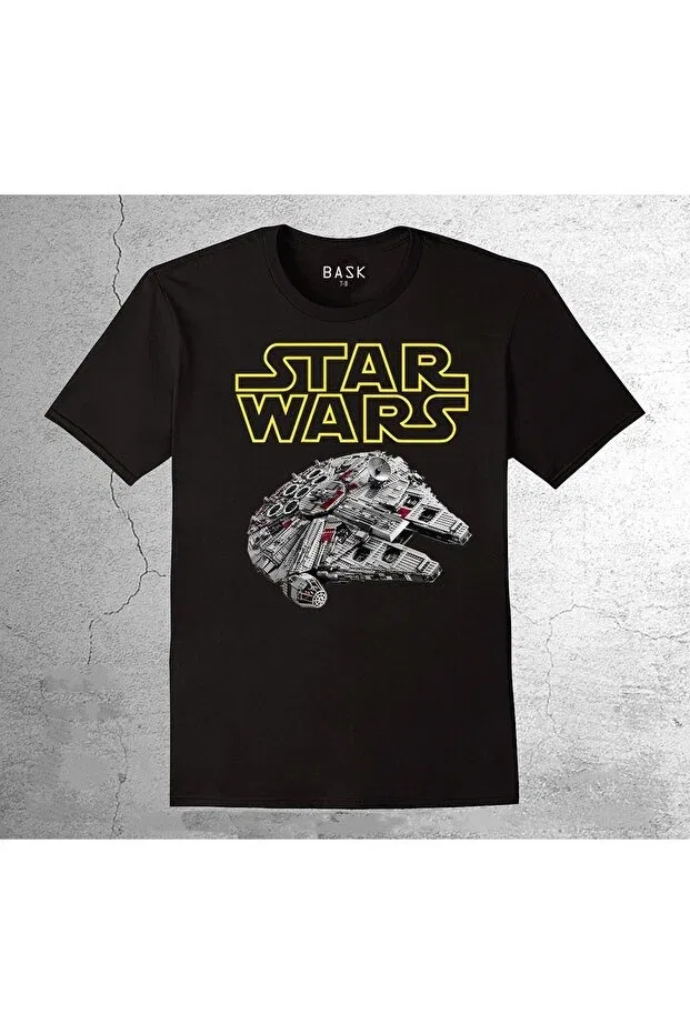 Детская футболка для мальчиков с принтом Star Wars Millennium Falcon Cosmos T-Shirt Baskwear, Black