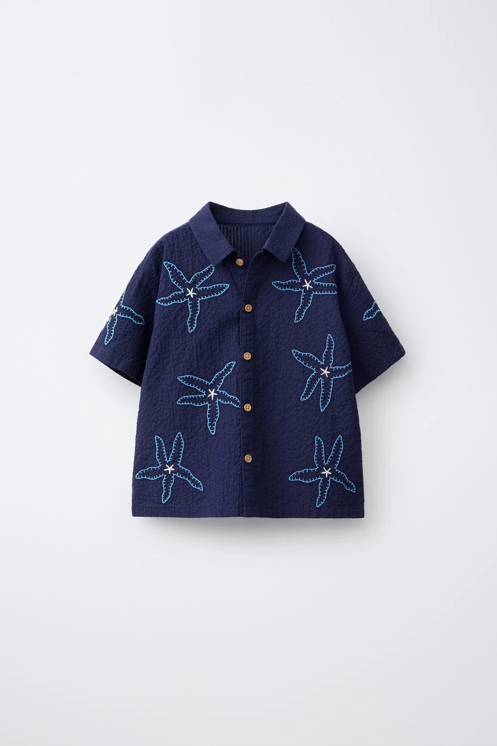 Рубашка из сирсакера с вышитыми звездами ZARA, Navy Blue