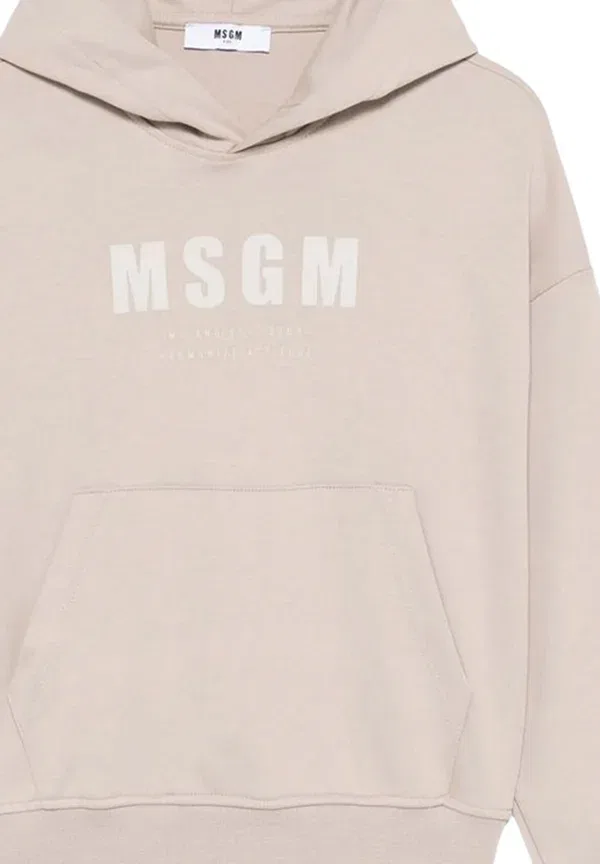 Худи с принтом Felpa cappuccio bambino, Msgm, Beige, бежевый — фото 3