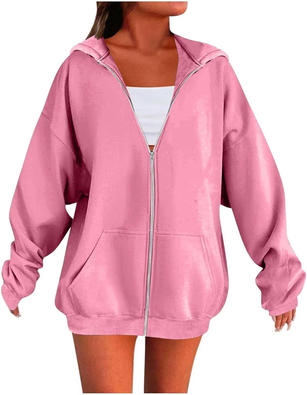 Женский свитшот с длинным рукавом и молнией, 1a-pink