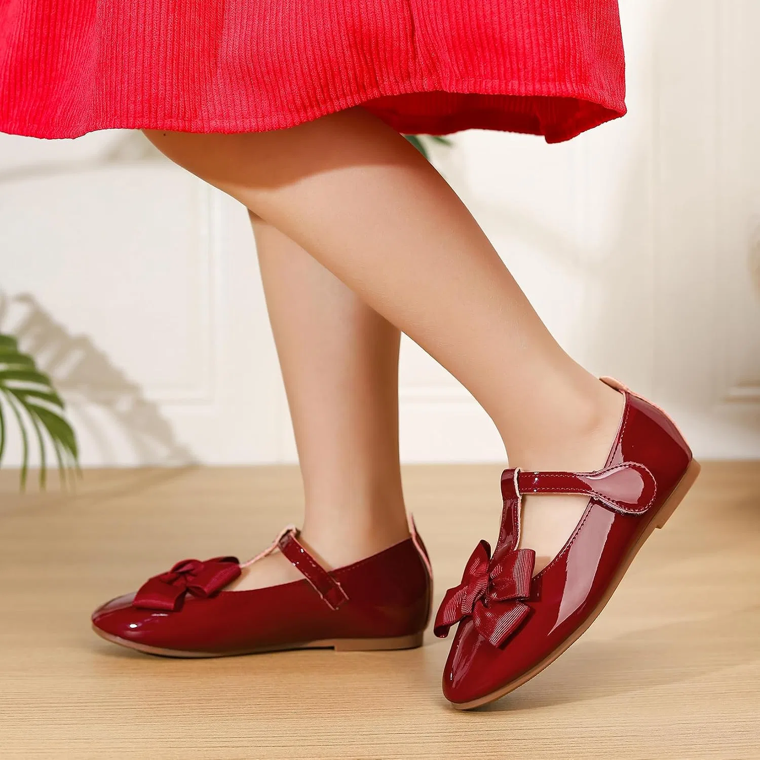 Детские балетки Мэри Джейн для девочек Wxiaoduu, Wine Red — фото 2