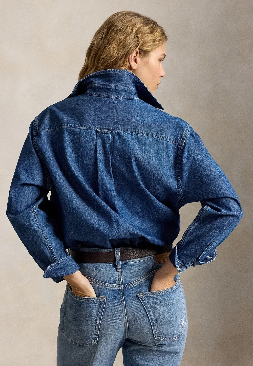 Большая хлопковая джинсовая рубашка - блузка на пуговицах Polo Ralph Lauren, Lapia Wash — фото 3