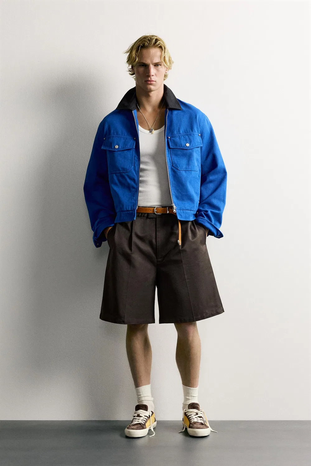Свободные плиссированные бермудские шорты ZARA, Brown