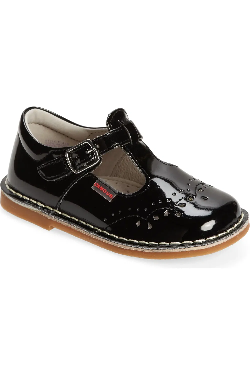 Туфли детские с брогированием Ruthie T Strap Mary Jane L'AMOUR, Patent Black