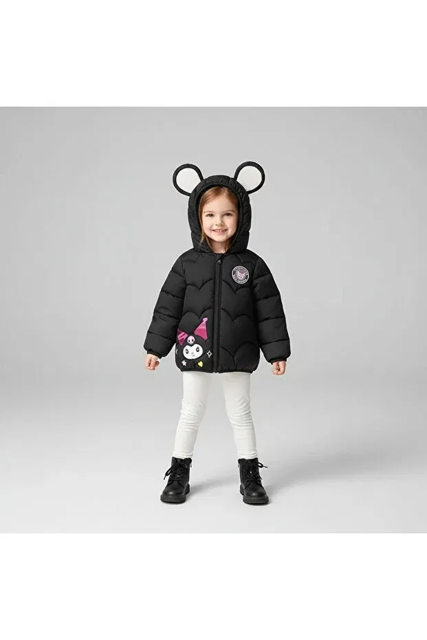Детское зимнее пальто для девочек с принтом Kuromi Lighted Puffer Jacket Melisam.Msg, Black — фото 3
