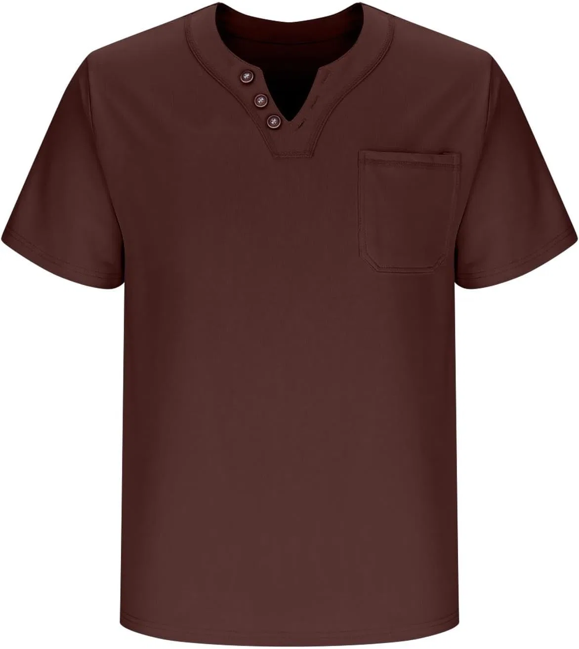 Мужская свободная футболка с карманом Henley Neck, Wine — фото 4