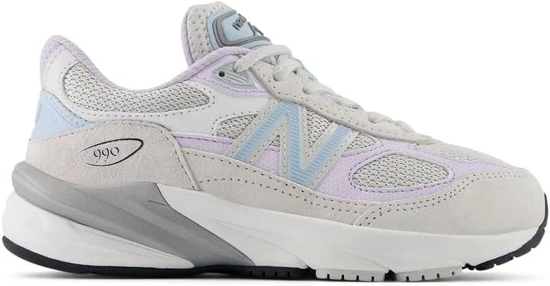 Детские кроссовки для девочек с водонепроницаемым верхом 990 V6 New Balance, Grey Matter/Bright Lavender — фото 3