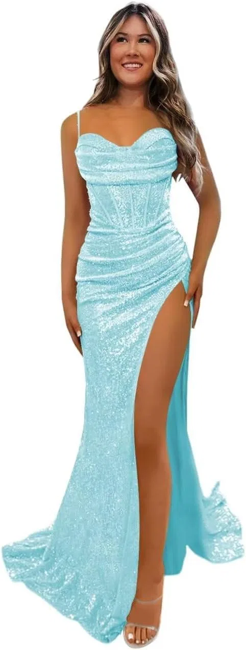 Женское вечернее платье с пайетками Mermaid Corset, Light Blue