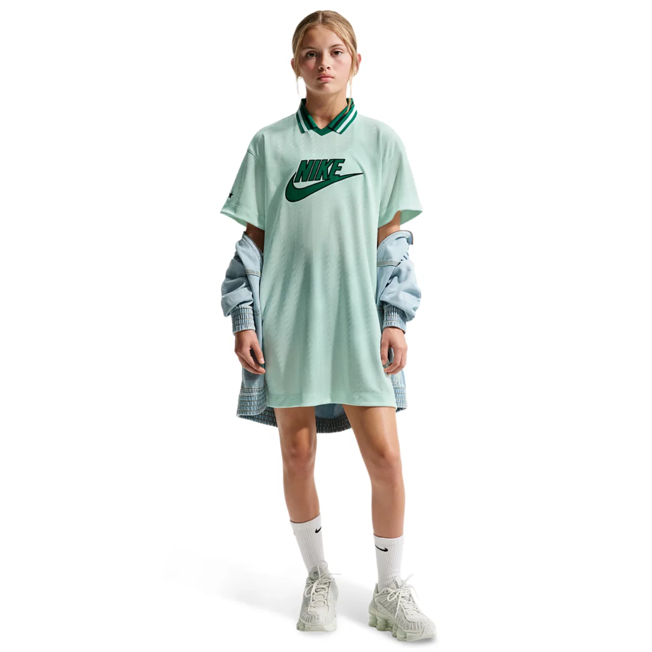 Детское платье для девочек с отложным воротником, с принтом, Nike, Barely Green Malachite Black — фото 3