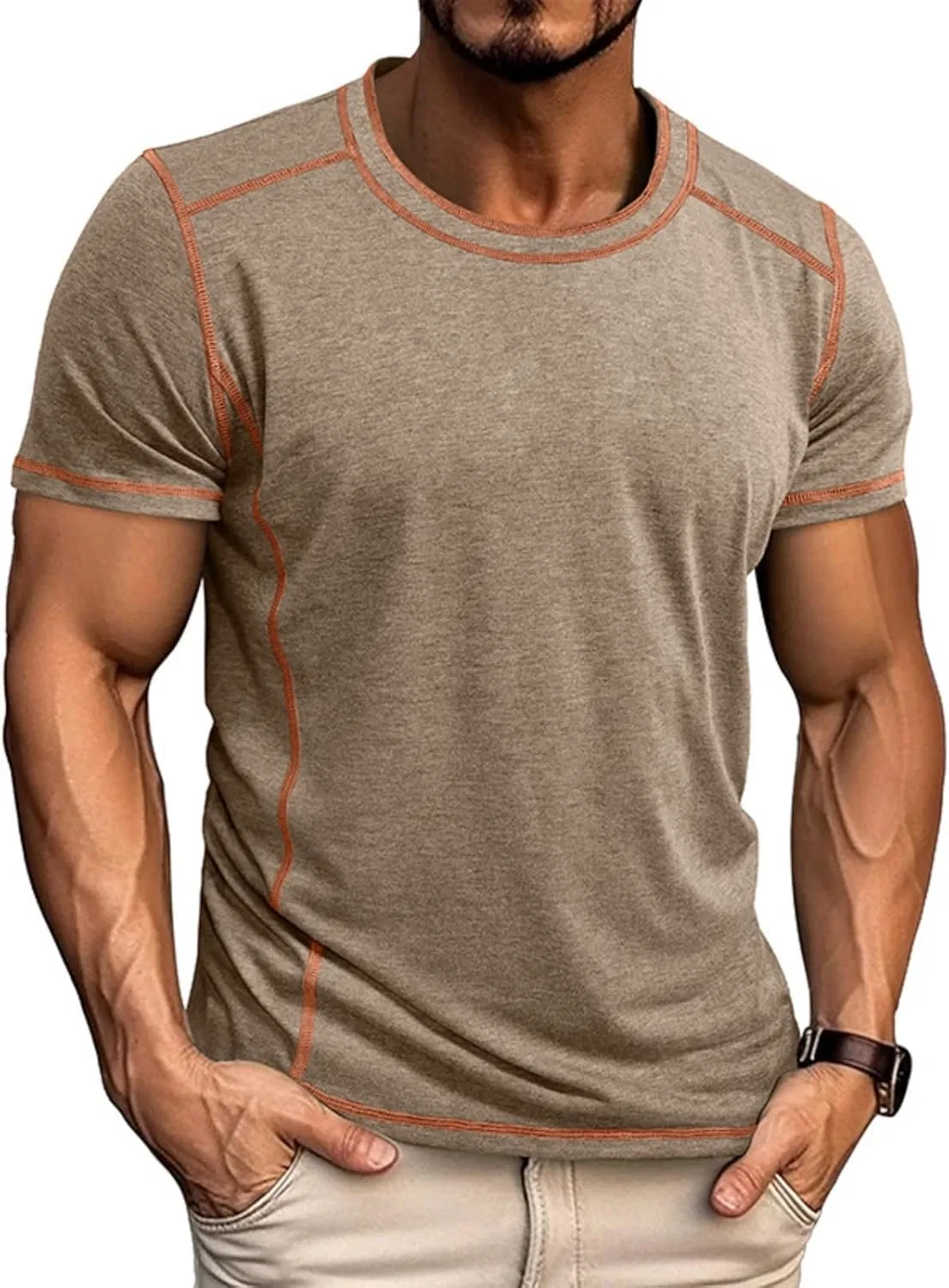 Мужская футболка с коротким рукавом базовый лёгкая, Khaki