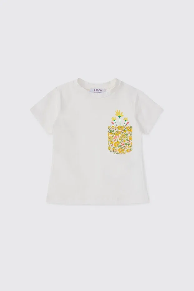 Детская футболка для девочек с принтом Liberty fabric floral patterned Panço, Ecru