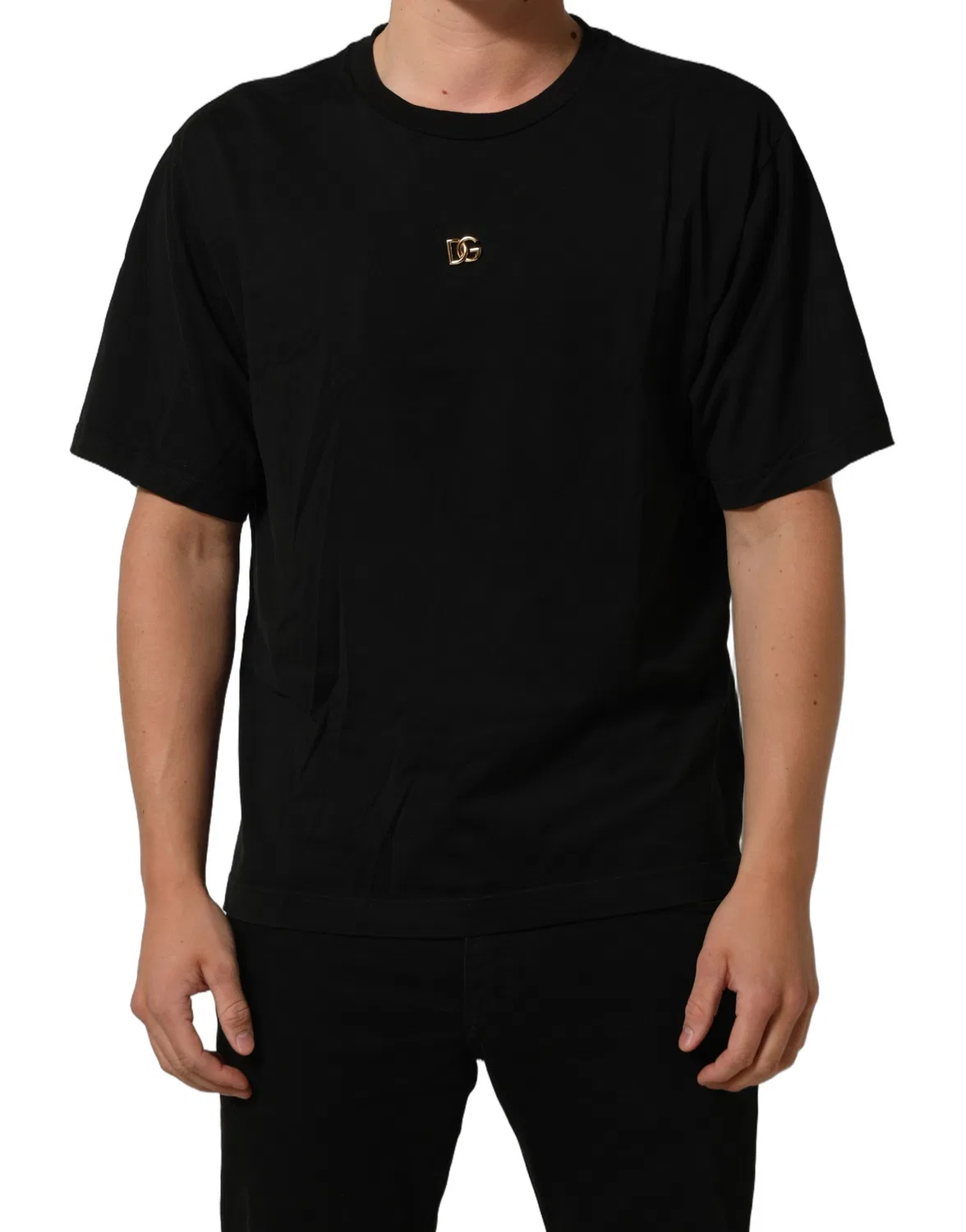 Мужская футболка с коротким рукавом с вышитым логотипом DG Black Metal DG Logo Dolce & Gabbana, Black — фото 4