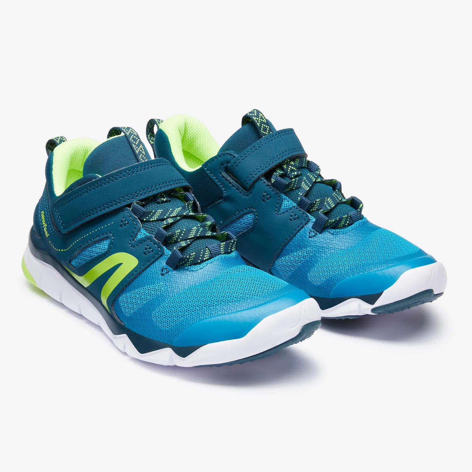 Детские спортивные кроссовки с липучкой PW540 Decathlon, Atlantikblau Blaugrun Fluoreszierendes Hellgelb — фото 2