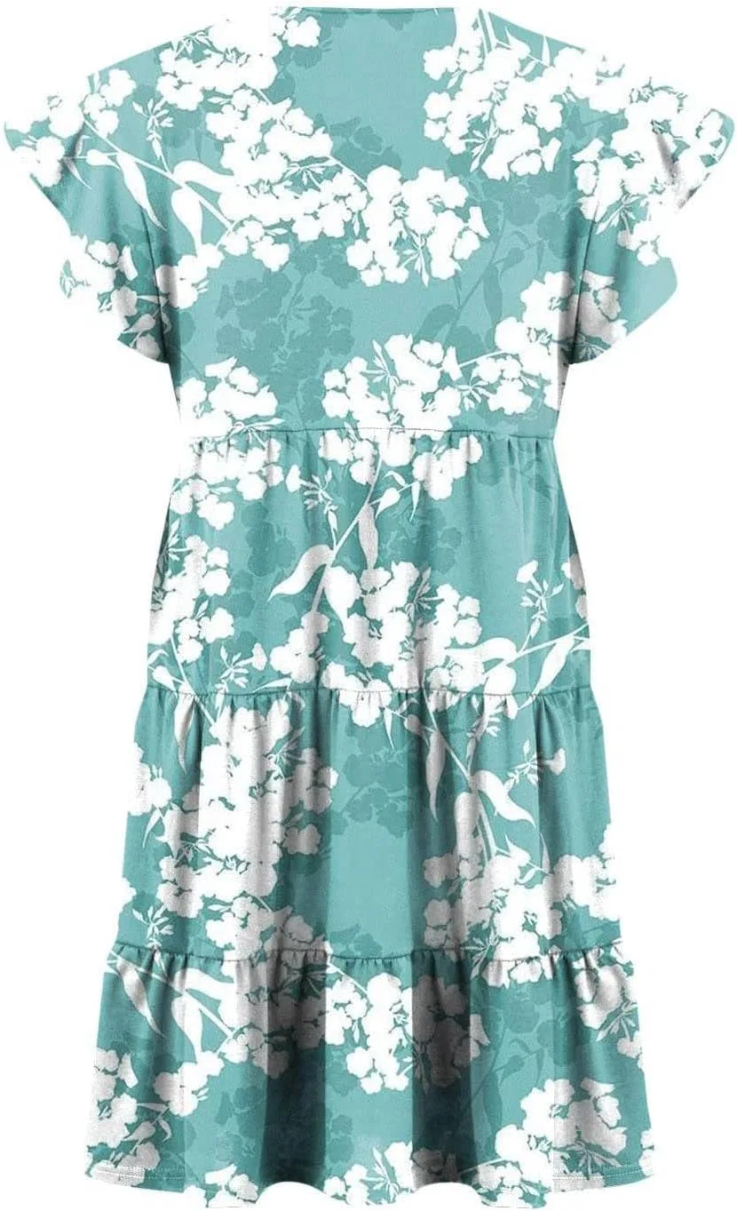 Женское летнее платье с коротким рукавом A-силуэта, Light Blue — фото 3