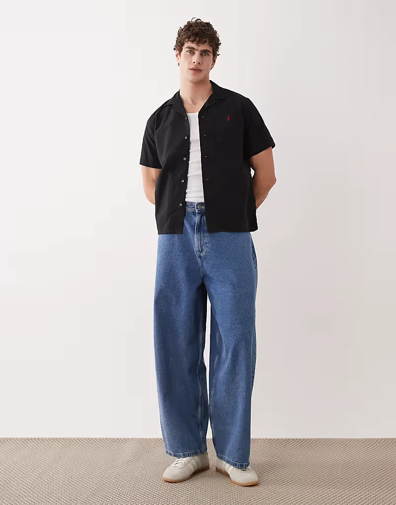 Хлопковая рубашка Polo Ralph Lauren с коротким рукавом, черный — фото 2