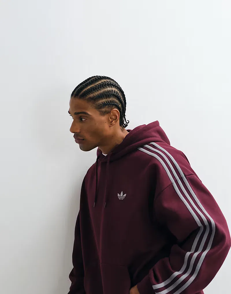 Худи Adidas Originals с тремя полосками, бордовый — фото 3