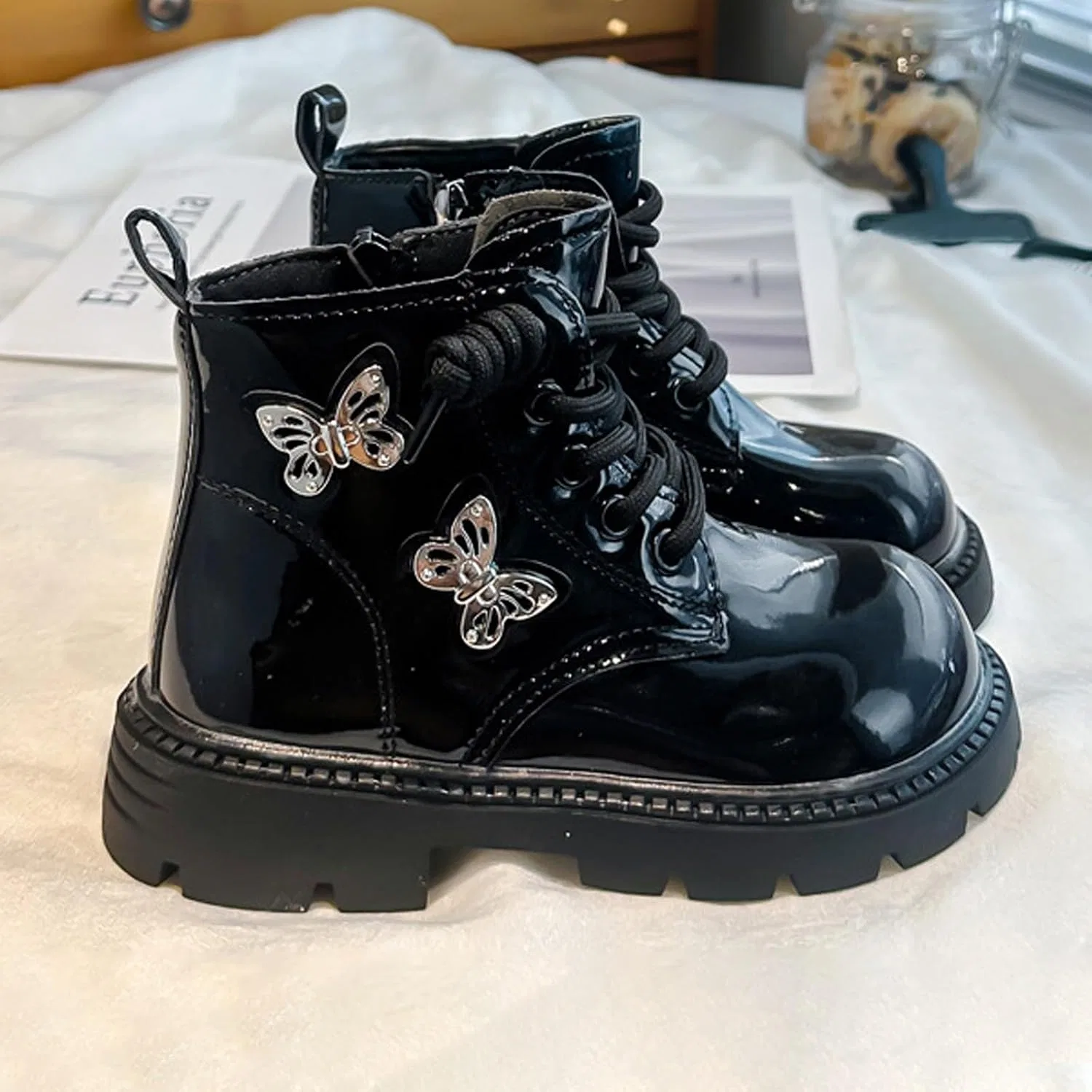 Детские ботинки для девочек с принтом, модель Combat Boot, Black — фото 2