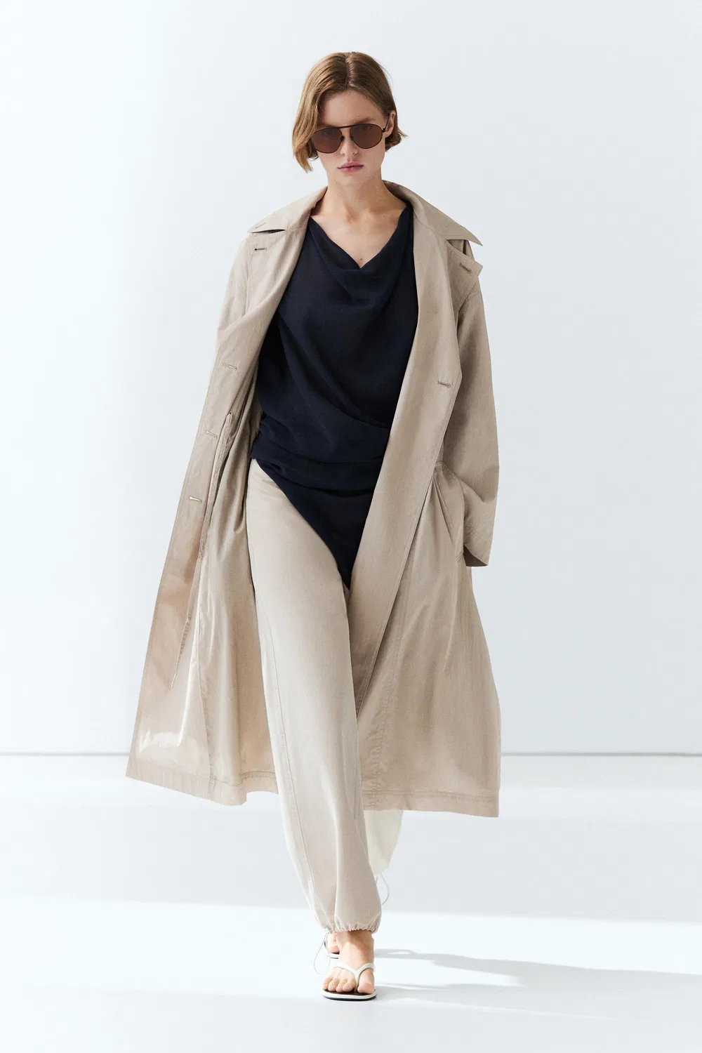 Тренч Massimo Dutti Cotton Blend Technical, жемчужно-серый