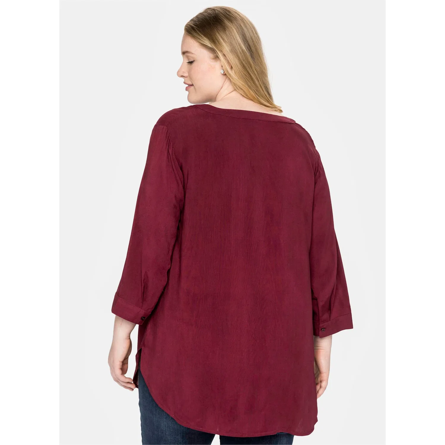Женская блузка длинная с декоративной складкой Sheego, Wine Red — фото 2