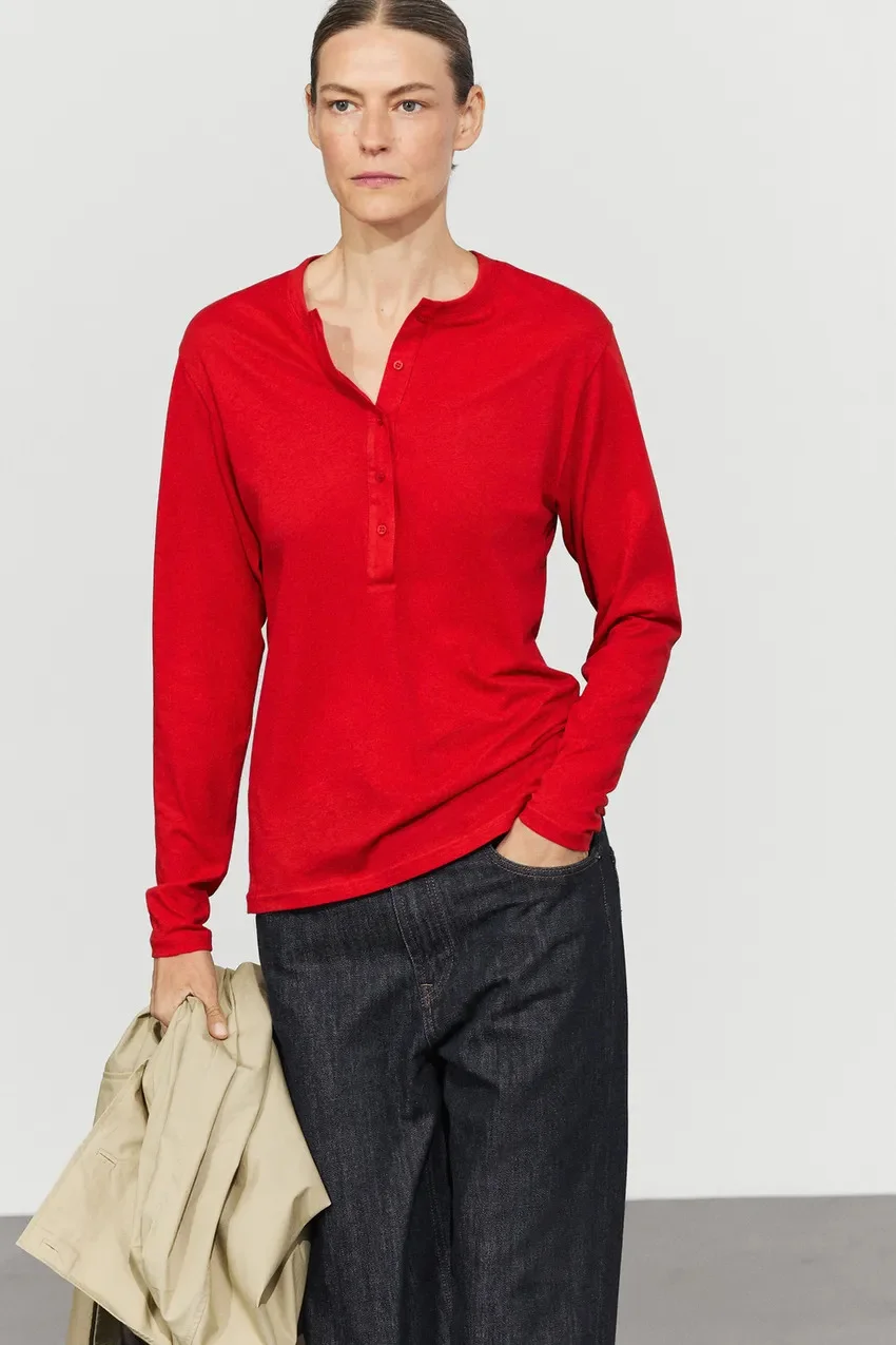 Лонгслив Massimo Dutti 100 % Cotton Baker, красный