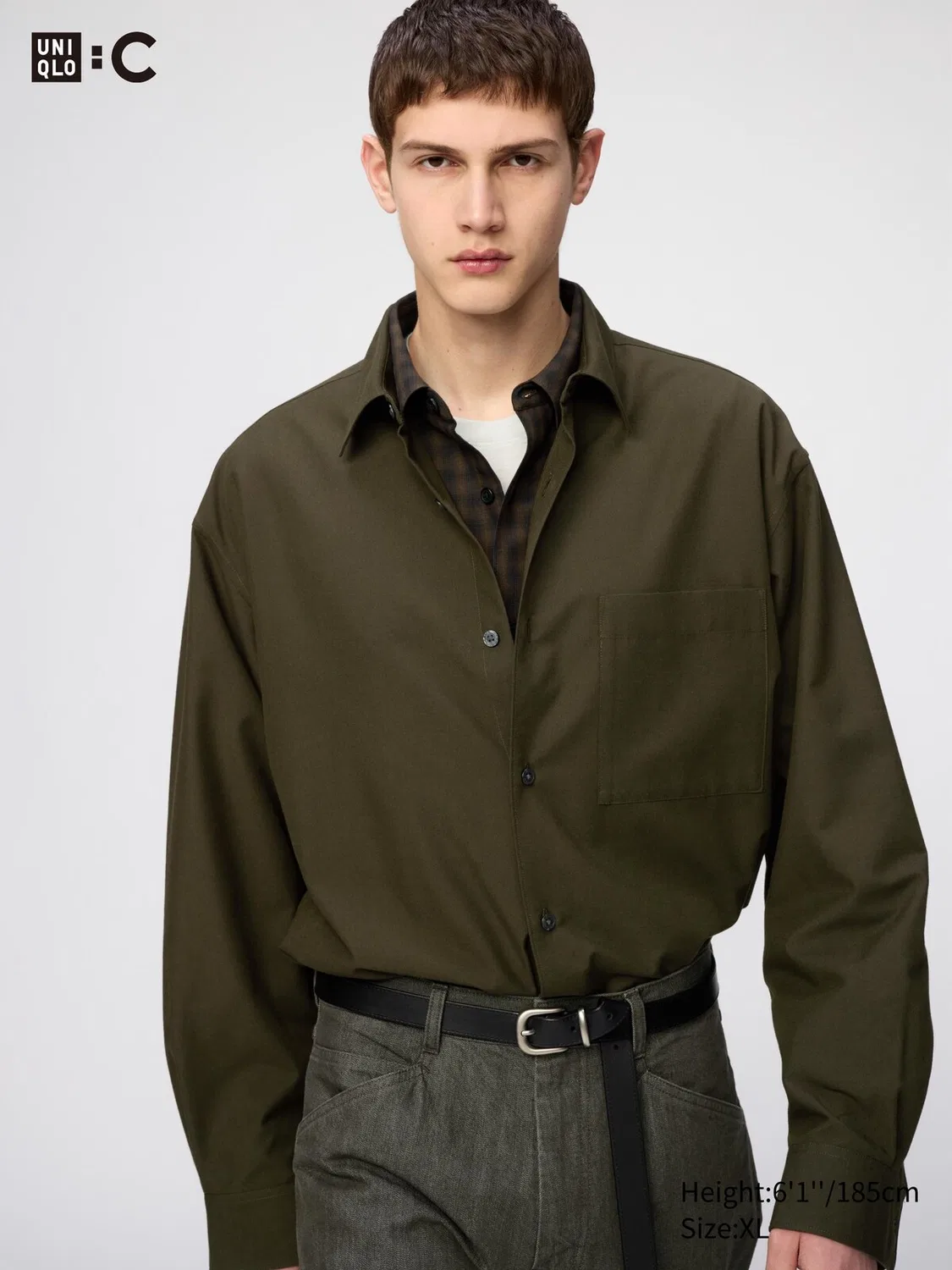 Рубашка Uniqlo, мужская, оливковый