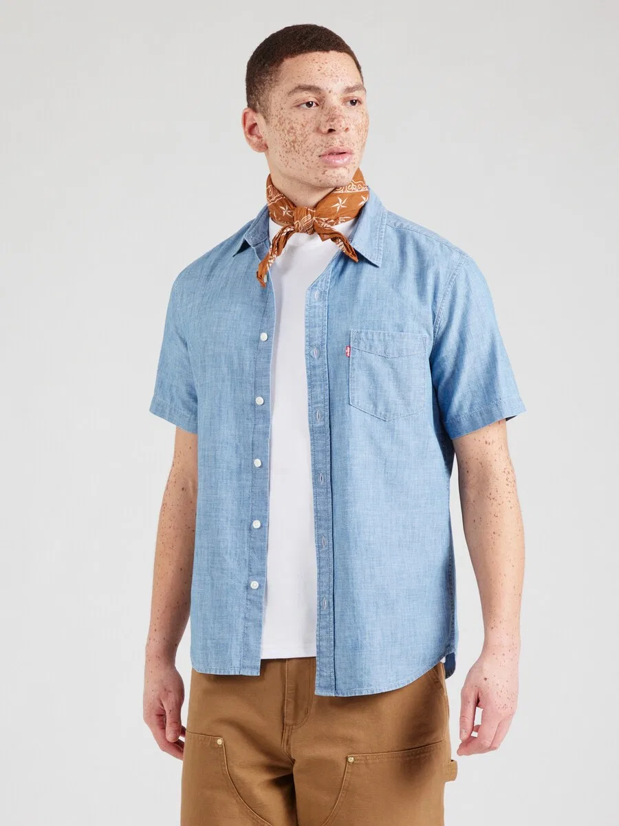 Рубашка LEVI'S Regular fit Button Up Shirt 'Short Sleeve Sunset One Pocket Standard Fit Shirt', синий джинсовый материал — фото 3