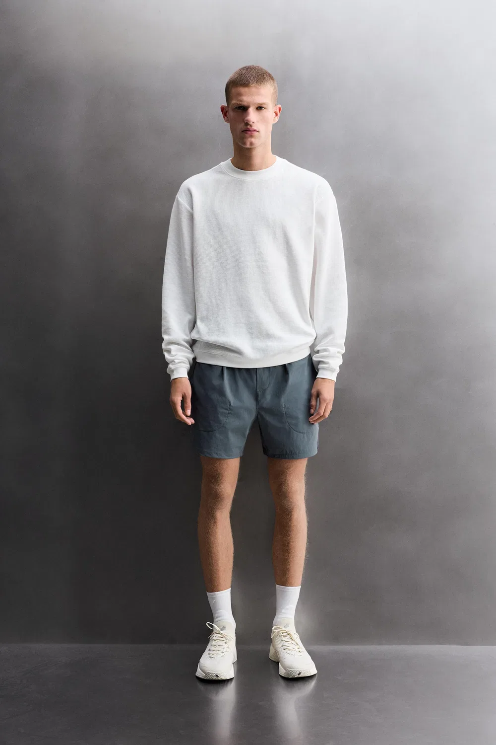 ТРЕНИРОВОЧНАЯ толстовка с круглым вырезом из вафельной вязки ZARA, White