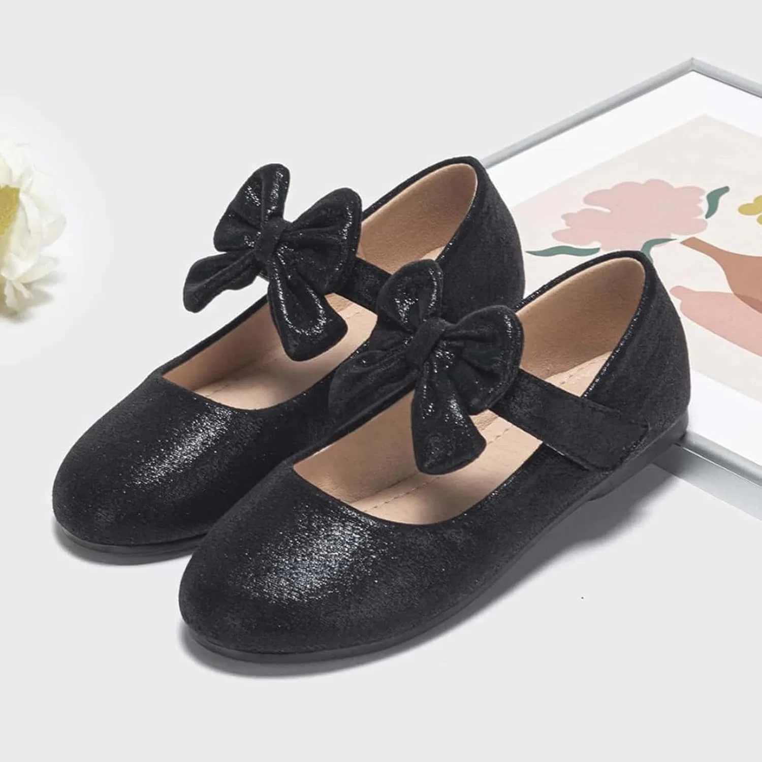 Детские балетки для девочек с бантом Mary Jane Shoes Ballet Bow, Black — фото 4