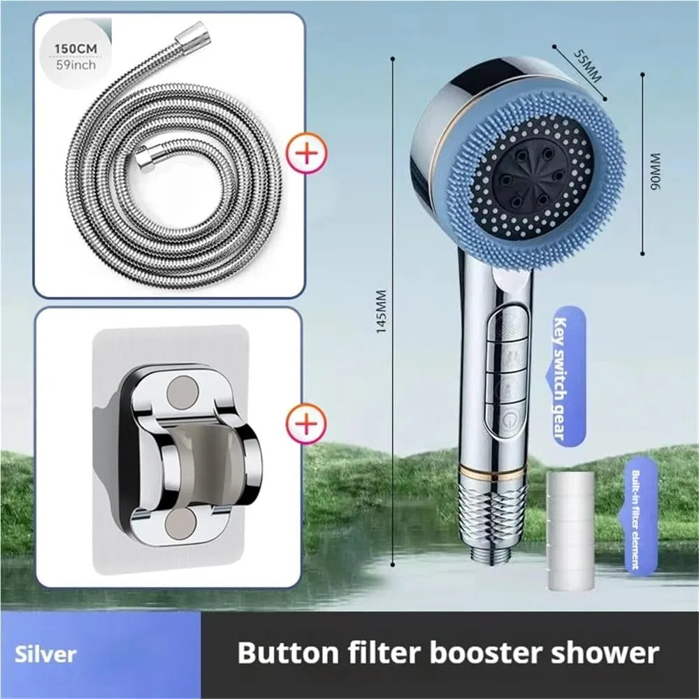 Душевая лейка 4 режима, High Pressure, YOSLQRRCX, 1 шт, Silver Set — фото 2