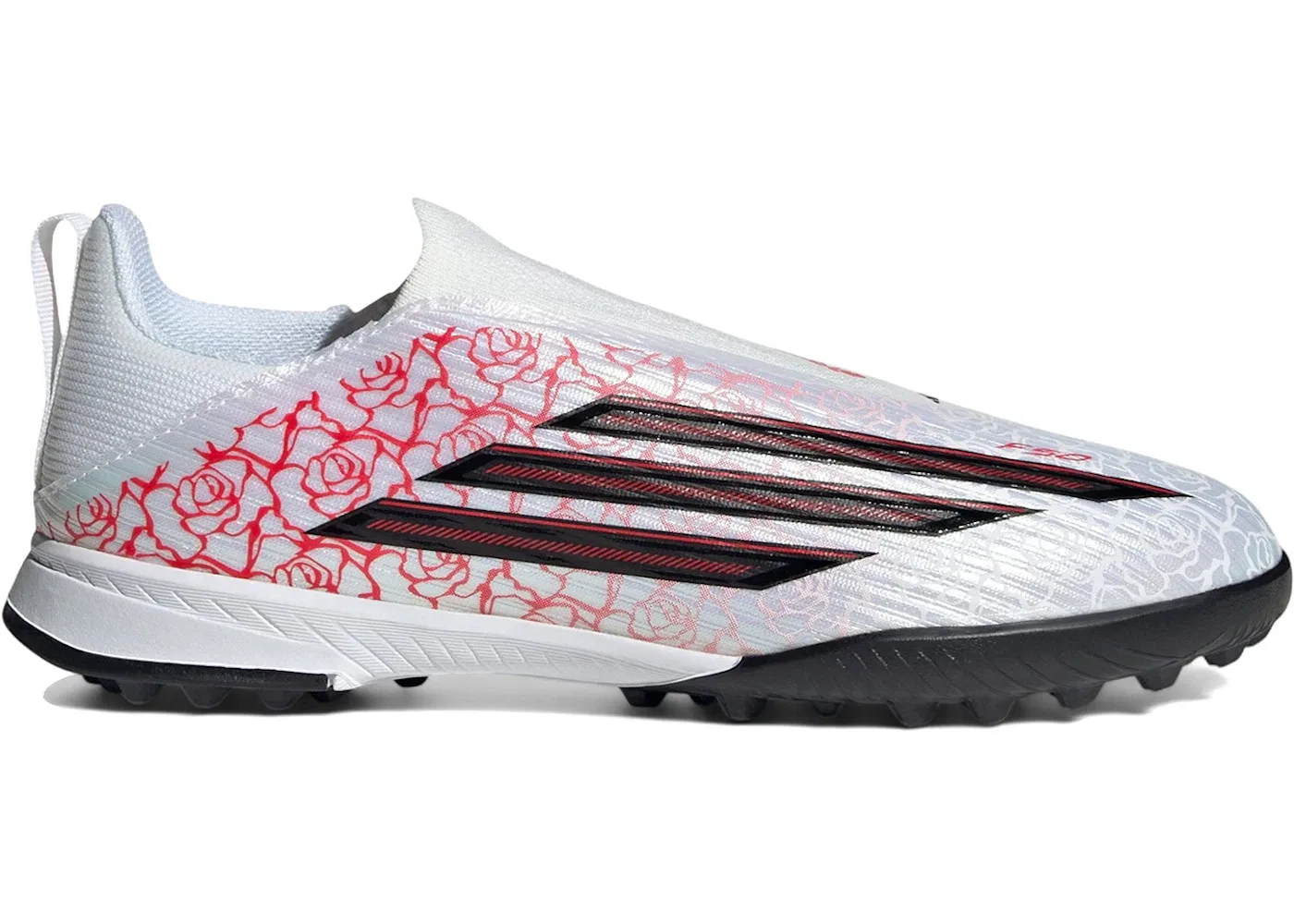 Детские футбольные бутсы без шнуровки F50 League Laceless TF Adidas, Cloud White Core Black Lucid Red