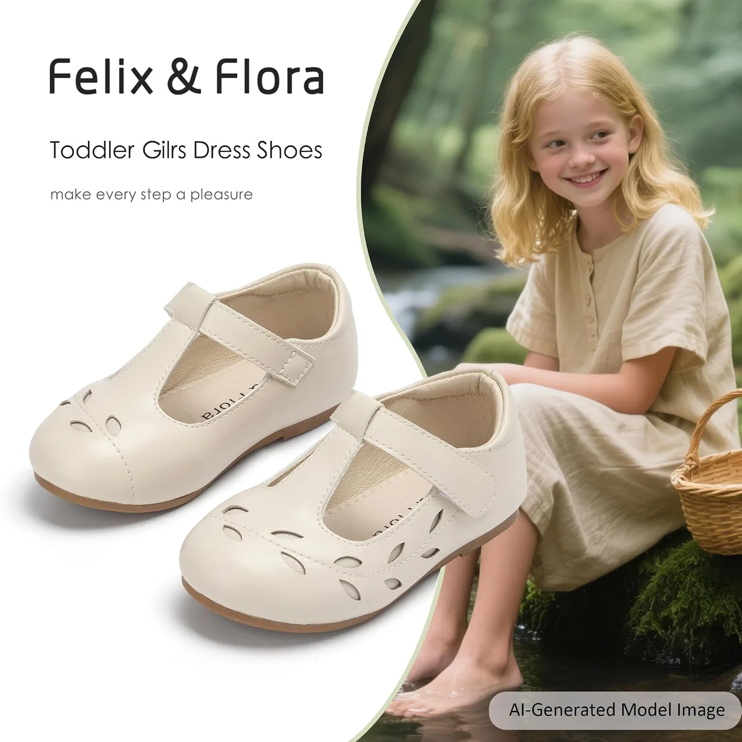 Детские туфли-оксфорды для девочек Felix & Flora, Beige — фото 3