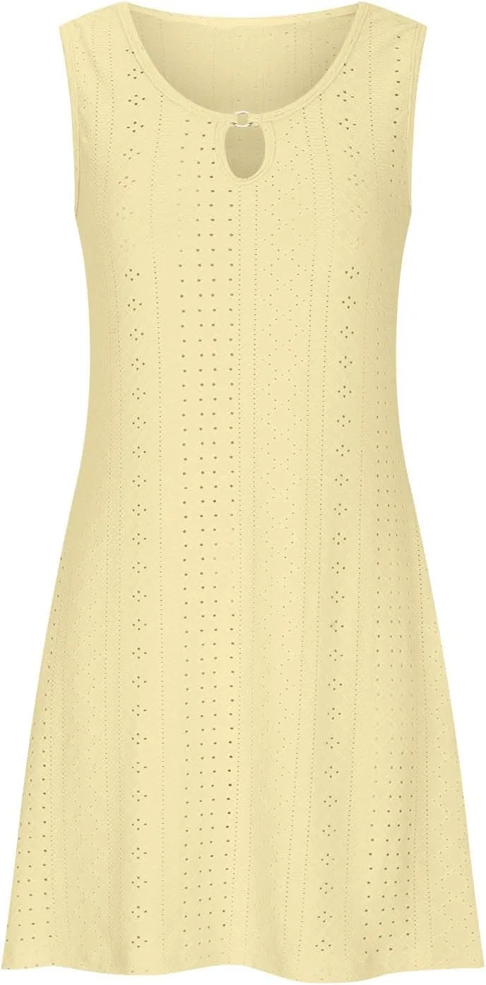 Женское летнее платье с вышивкой и прорезями Sleeveless Mini, Yellow — фото 3