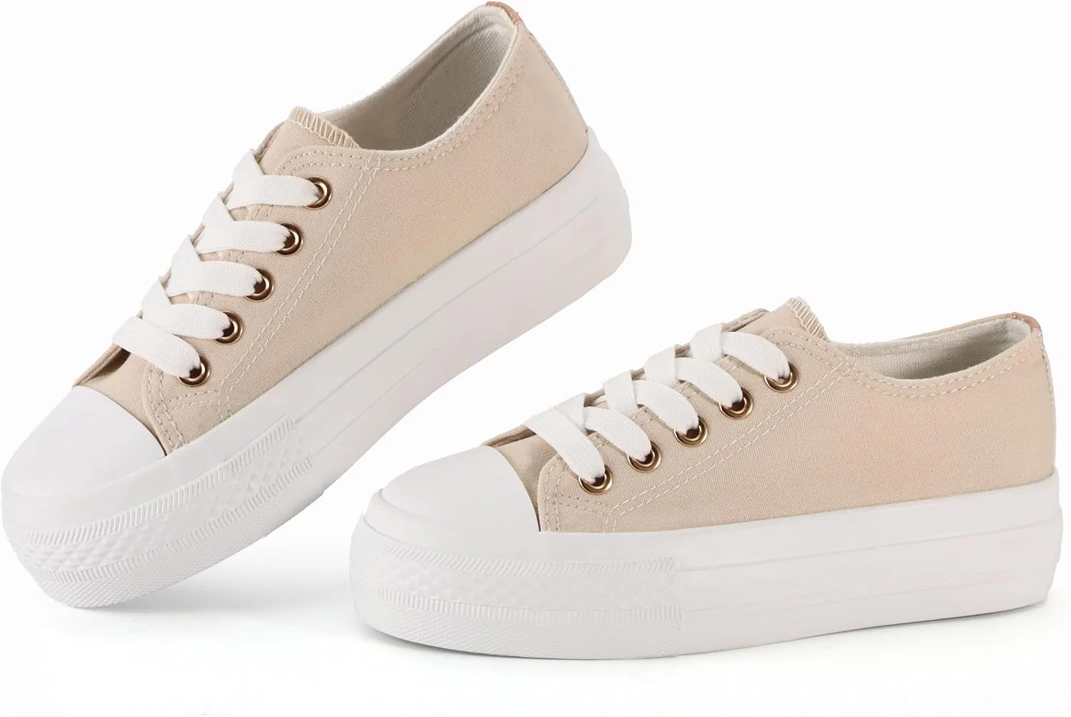 Детские кеды на платформе со шнуровкой для девочек JUDIS, Beige — фото 4