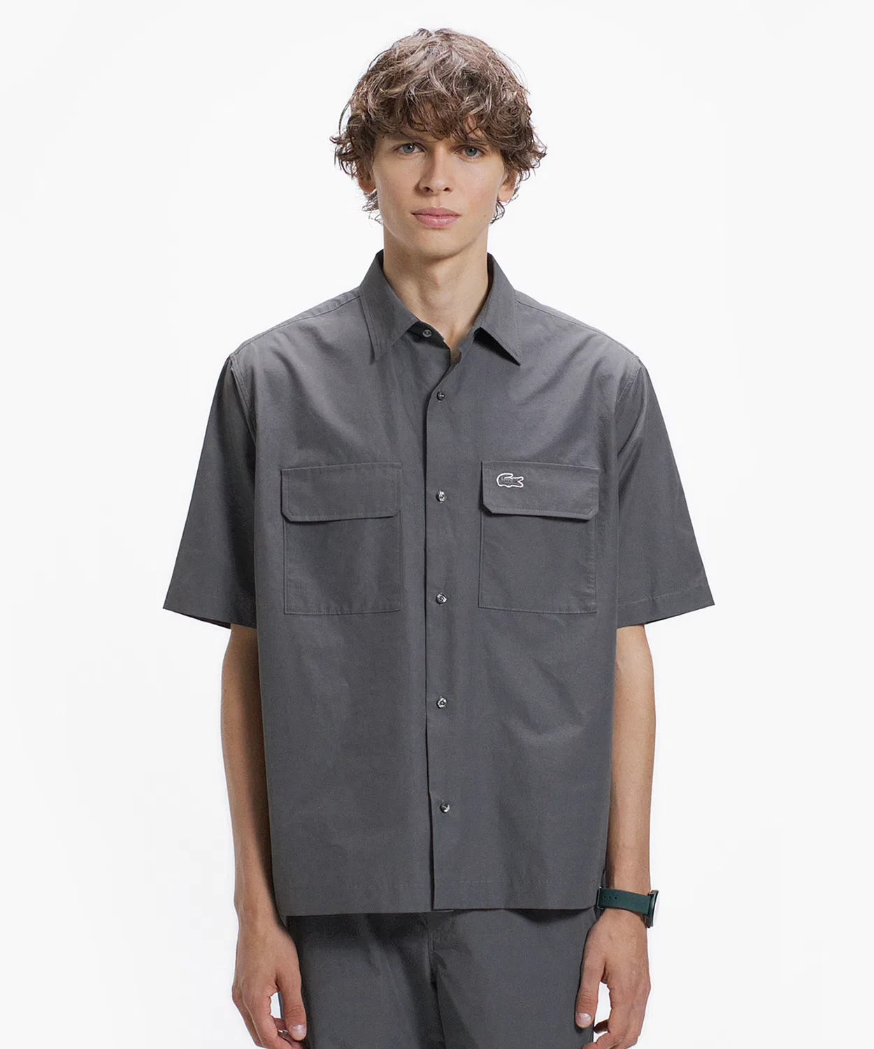 Мужская рубашка из хлопка с нейлоном, с длинным рукавом модель Flap Pocket LACOSTE, Charcoal