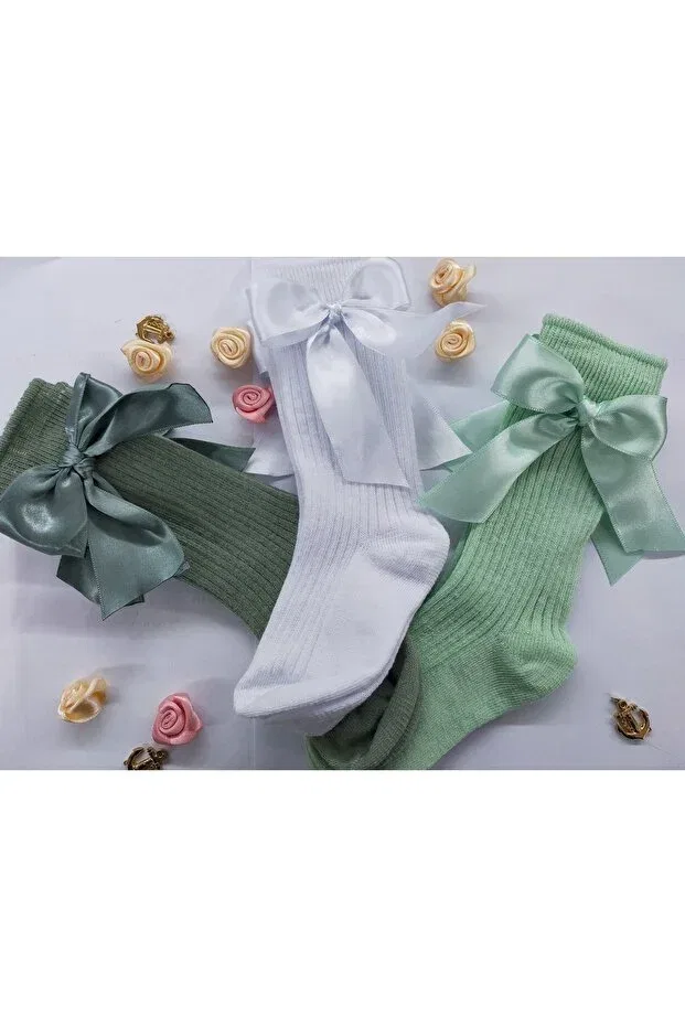 Детские носки с бантом, набор 3 шт., Özkardeşler Baby, Mold Green White Water Green