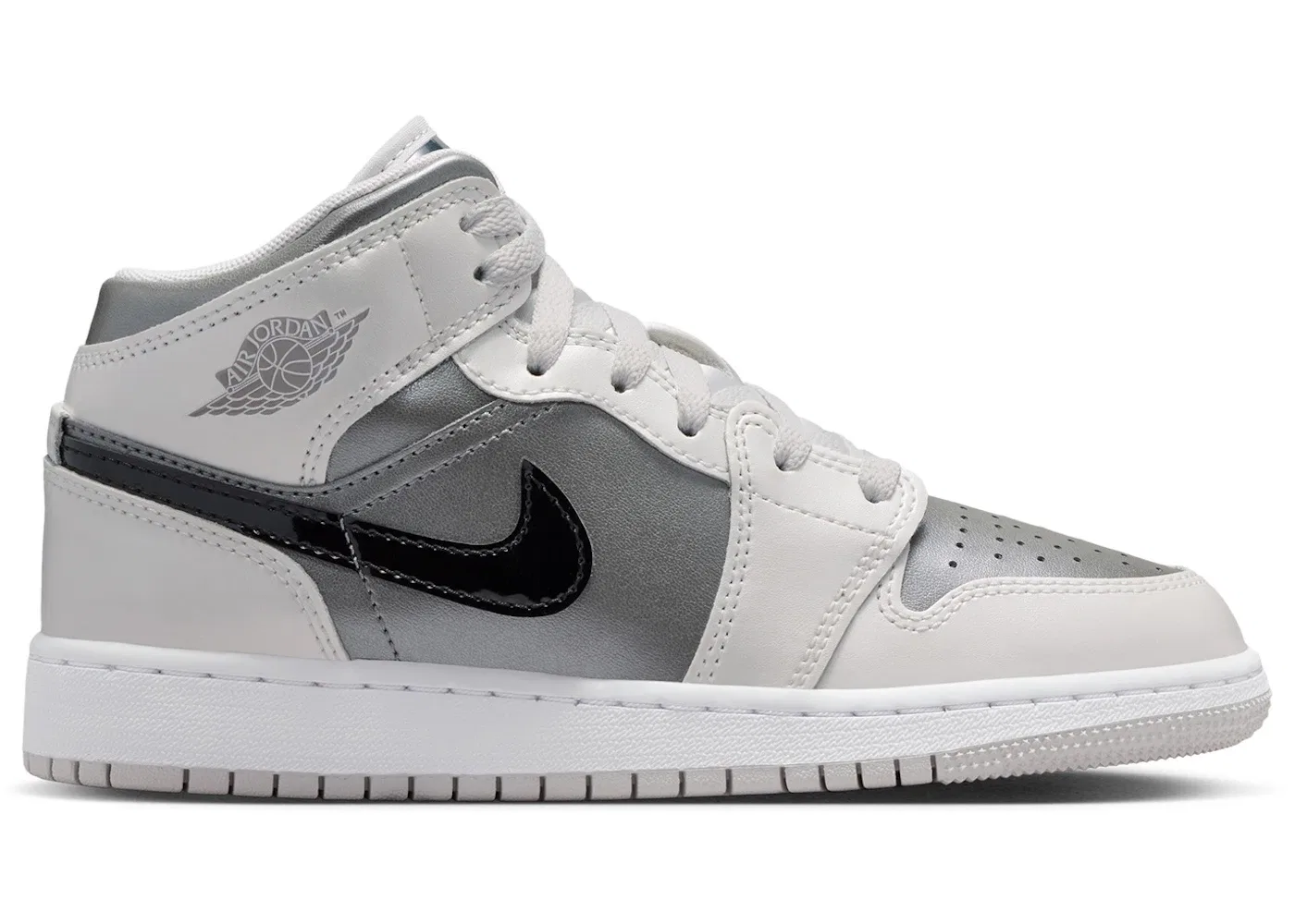 Детские кроссовки с высоким берцем Jordan 1 Mid SE Jordan, Photon Dust/Flat Pewter/Black/Blue Chill