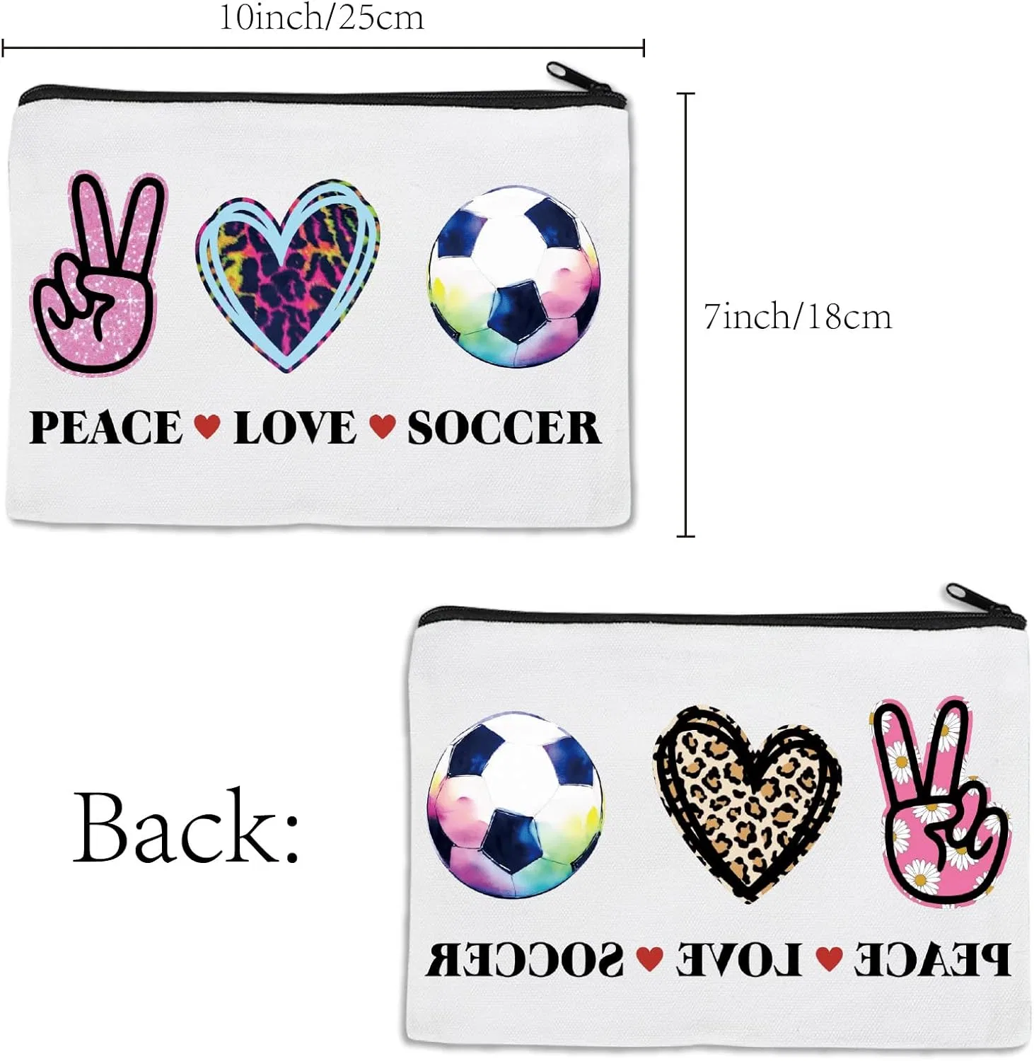 Косметичка футбольная CREATCABIN, 25x18 см, поликоттон, Peace Love Soccer — фото 2