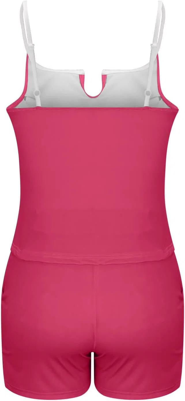 Женский танкини с V-образным вырезом и свободным топом, Hot Pink — фото 4