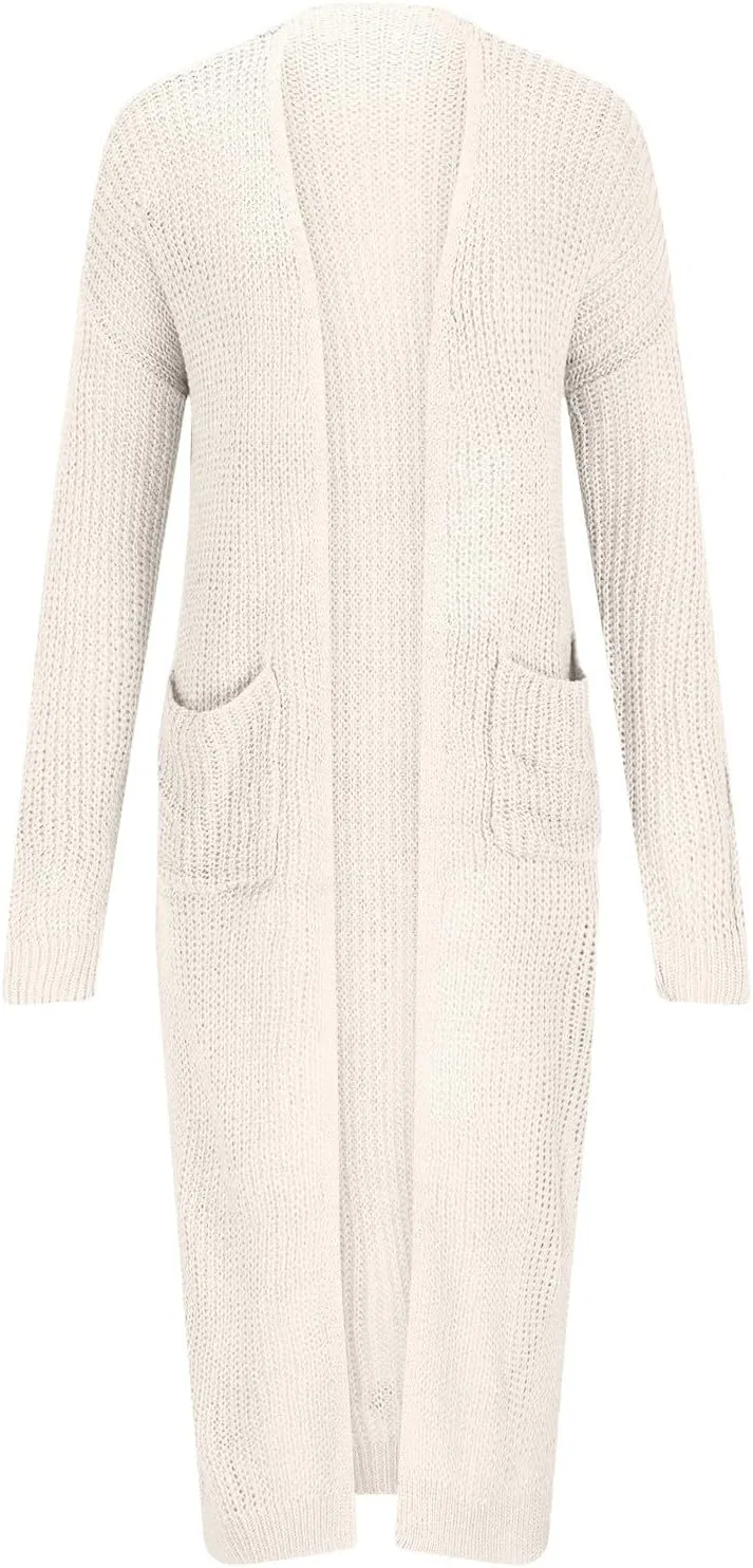 Женский вязаный кардиган макси с ажурным узором Open Front, White — фото 3