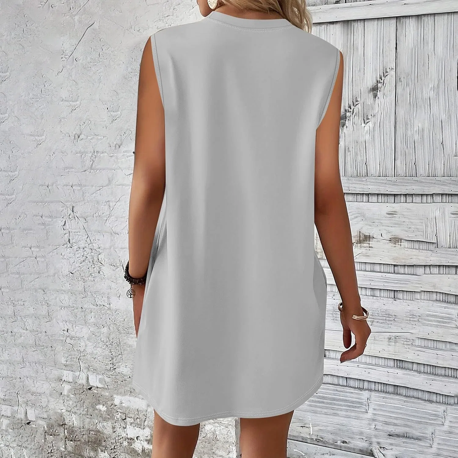 Женское летнее платье с цветочным принтом, Sleeveless Loose Tank Dress, Gray — фото 3