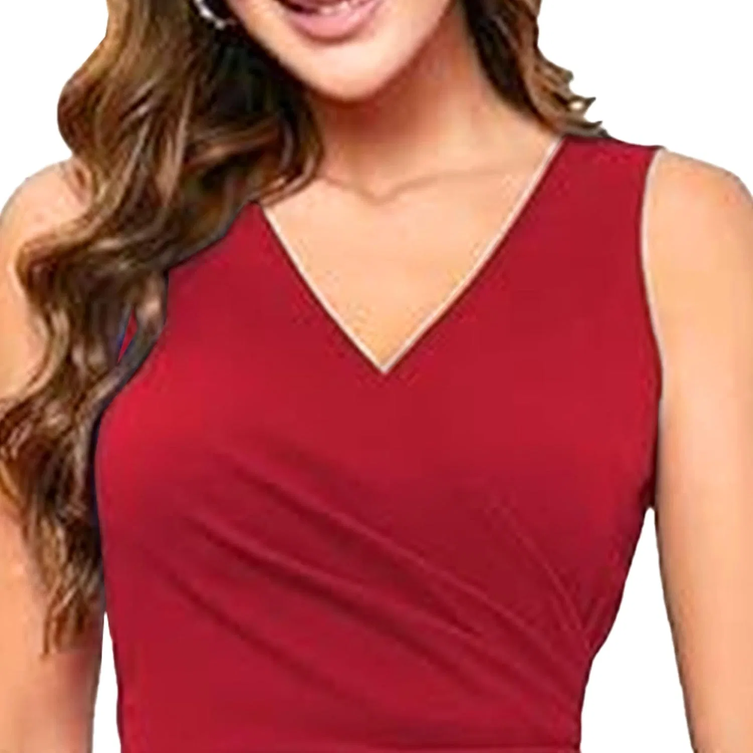 Женское коктейльное платье с V-образным вырезом Bodycon Slit Dress, Red — фото 2