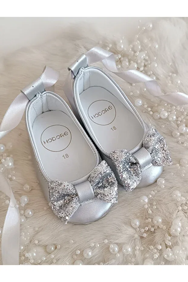 Детские туфельки-лодочки из натуральной кожи с моделью Perla, Hodore, Silver