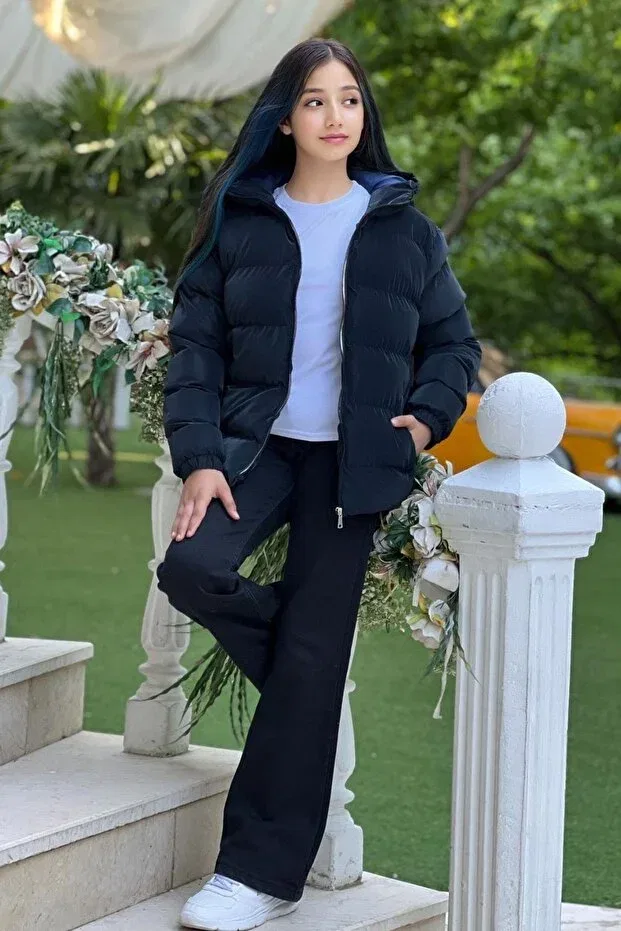 Детское зимнее пальто для девочек с капюшоном Zaziko Kids, Navy Blue — фото 2