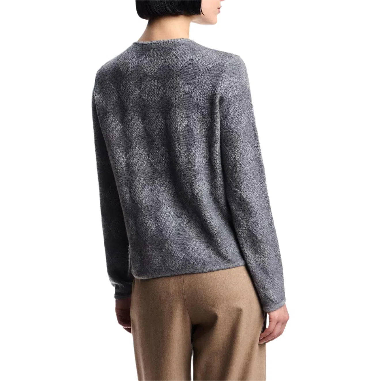 Женский кардиган с узором Icon Wool blend Cardigan With Plated Diamond Motif EMPORIO ARMANI, Gray — фото 4