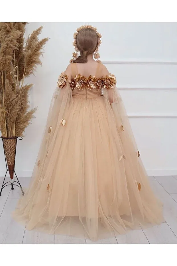 Детское платье для девочек с длинным рукавом Party Kids, Beige — фото 4